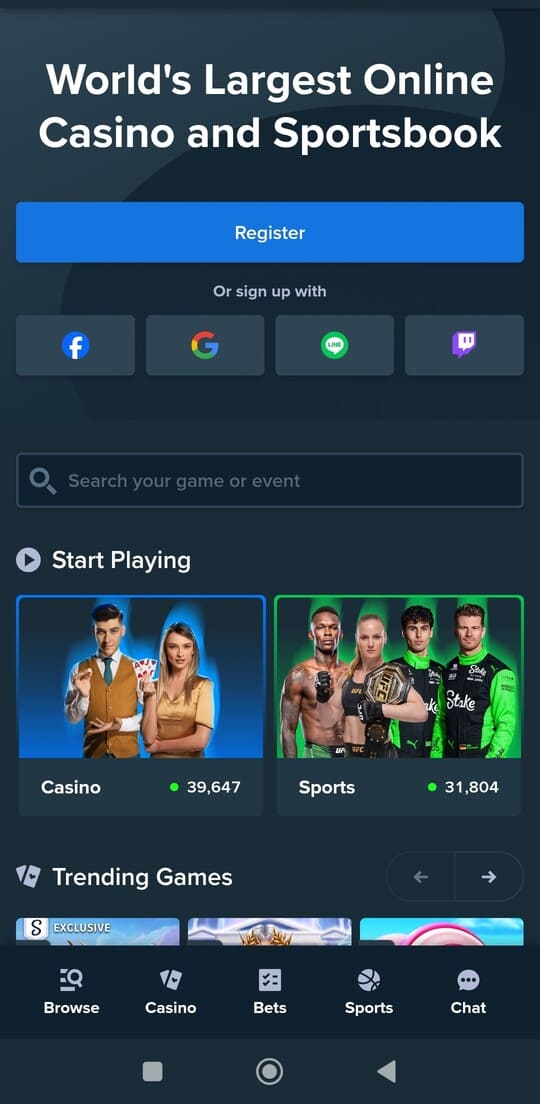 Malina Casino app – home screen with login and promo