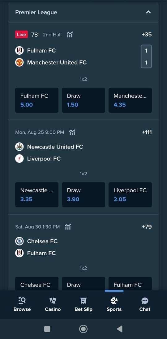 Account settings within the app